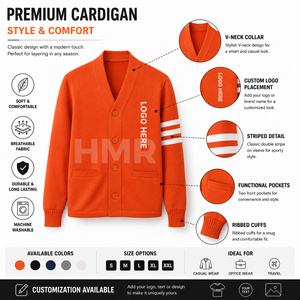 เสื้อคาร์ดิแกนอะคริลิค HMR รักษ์โลก สีส้มขาวตัดกัน แต่งกระดุม มีกระเป๋า สไตล์ลำลอง สำหรับกลุ่มเพื่อนร่วมงาน - Product Image 6