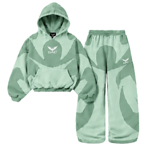 Ensemble sweat à capuche et pantalon de survêtement vert menthe oversize unisexe, style streetwear décontracté, coupe ample, tenue assortie - Product Image 1