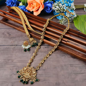 Long collier traditionnel CZ Antique Imitation Festival bijoux de mode plaqué mat pour anniversaire Zircon principal prêt à l'exportation - Product Image 5