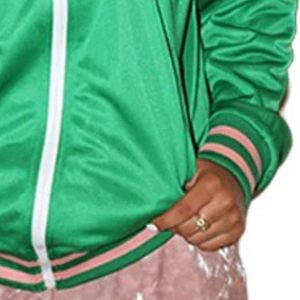 AKA Green <b>Track</b> <b>Jacket</b> Women Zip Up Athletic Top Pink Stripe Trim Casual Sporty Sorority Greek Apparel Stylish Outerwear - Product Image 3