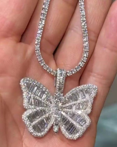 Pendentif Papillon de Luxe en Argent 925 avec Moissanite, Taille Baguette, Sertissage en Canal, pour Usage Quotidien, Breloques, Pendentif Hip-Hop Iced Out - Product Image 6