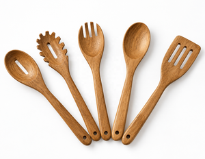Ensemble d'ustensiles de cuisine en bois 8 pièces : cuillères, spatules, fourchettes avec support, lavage à la main, légers - Product Image 4