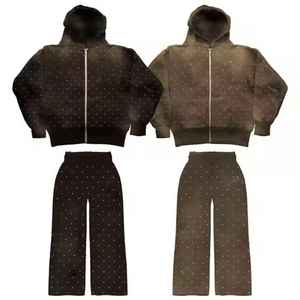 <b>Rhinestone</b> Zipper Tracksuit Crystal Decorated Zip Front <b>Jacket</b> and Coordinated Pants for Everyday Fashion - Product Image 2