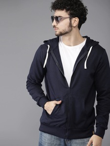 Sudadera con Capucha Azul Marino para Hombre, Corte Regular, Informal, de Algodón Tejido, con Cierre y Bolsillo, para Otoño - Product Image 1