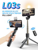 GAZ-L03S Blueteeth selfie stick intégré mini LED lumière de remplissage support caméra dieu trépied caméra