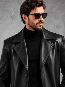 <b>Leather</b> Trench <b>Coat</b> <b>Men</b>, Black <b>Leather</b> <b>Coat</b>, <b>Long</b> <b>Leather</b> Overcoat, Genuine <b>Leather</b> Jacket, <b>Men</b>’s <b>Long</b> <b>Coat</b> - Product Image 1