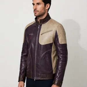 Veste sportive imperméable en PU bicolore personnalisée pour homme, style moto, à capuche, fermeture éclair, coupe ajustée, pour l'hiver - Product Image 3