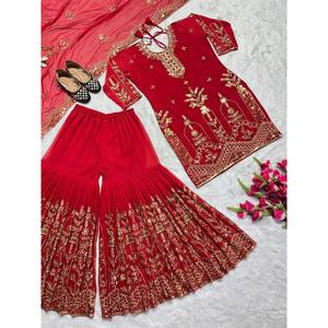 Designer Women's Party Wear Set Top Sharara Plazzo Dupatta - Product Image 3