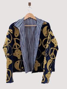 Bohemian Soft <b>Velvet</b> Embroidered <b>Jacket</b> with Ying Yang Pattern Full Sleeve Stand Collar Artisan Women's Winter Outwear - Product Image 3