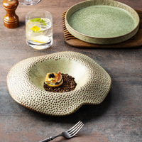 Assiettes à pâtes en céramique émeraude vintage, assiettes profondes pour soupes, vaisselle de bistrot et de café, fabriquées à la main par l'usine YAYU, pour restaurants
