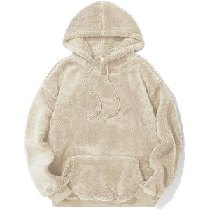 Sweat-shirt à capuche en sherpa crème pour homme, coupe classique, décontracté, hiver, avec poche - Product Image 4