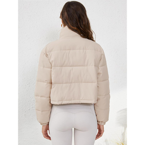Women's Cropped Puffer Jacket Solid Color Stand Collar Zipper Closure Full <b>Sleeve</b> Winter Warm Outerwear Wholesale Puffer Jacket - Product Image 5