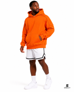 Sweat à capuche orange pour homme en molleton respirant, coupe classique, avec logo sur la poche avant, style streetwear décontracté pour l'automne - Product Image 3