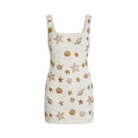 Robe de plage moulante mini sans manches à col carré brodée de perles pour femme, respirante, patchwork, tendance, pour l'océan