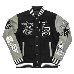 Chaqueta Varsity Vintage para Hombre, Color Azul Marino y Blanco, Bordada, con Cuello Alto y Patrón de Letras, Estilo Béisbol - Product Image 4