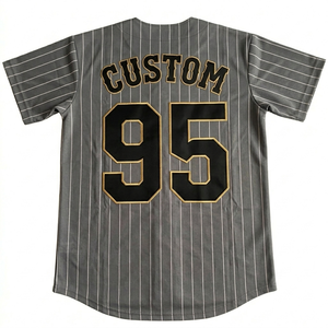 Sportswear grey pinstripe baseball sports jersey Breathable cotton full button vintage <b>athletic</b> fit youth adult sports jersey - Product Image 2