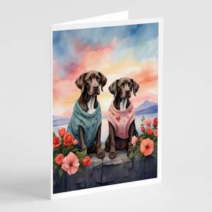 Whimsical German Shorthaired Pointer Two Hearts Pack 8 Blank A7 Note Cards with <b>Envelopes</b> <b>5x7</b> Size for Greetings - Product Image 1