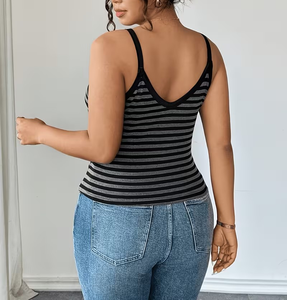 Women's Striped Knitted Tank Top Scoop Neck Casual Spandex Cotton Blend Breathable Regular Length Top - Product Image 3