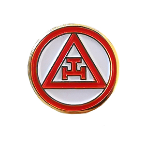 Pin Metálico Circular Bañado en Oro con Diseño de Arco Real, Aleación de Zinc, Esmalte Duro, Triángulo Rojo y Letra H, Coleccionable de Arte - Product Image 1
