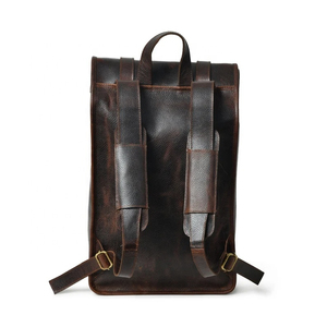 Vintage Genuine <b>Leather</b> Roll Top <b>Backpack</b> with Buckle Closure and <b>Laptop</b> Compartment Unisex Softback 20-39L Capacity - Product Image 3