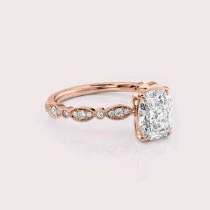 9KT White/Rose/Yellow Gold Lab Grown IGI Certified Vintage Oval <b>Diamond</b> Bridal Ring Prong Micro Pave Settings Rhodium Plated - Product Image 2