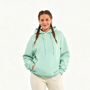 เสื้อฮู้ดสีเขียวมิ้นท์แบบยูนิเซ็กซ์ ผ้าฝ้าย 100% เฟรนช์เทอร์รี่ ทรงโอเวอร์ไซส์ สไตล์ลำลอง สีพื้น มีกระเป๋า ระบายอากาศได้ดี เหมาะสำหรับใส่ในฤดูใบไม้ร่วง - Product Image 2