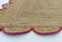 Tapis artisanal en jute naturelle à poils ras, épaisseur moyenne, bord festonné rose, écologique, style bohème et rustique pour la décoration du salon