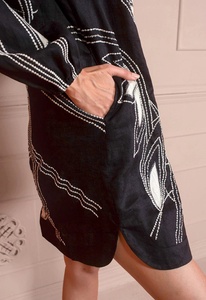 Dori vestido informal bordado para adultos elegante vestido corto negro cintura Natural decoraciones con cremallera de talla grande para mujer - Product Image 3