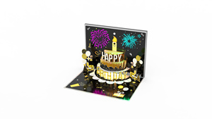 Tarjeta de felicitación de lujo con diseño de pastel y globos en relieve dorado, tarjeta rectangular de papel para celebraciones de fiestas. - Product Image 2
