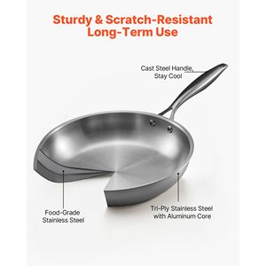 Set di Padelle ChefFT in Acciaio Inox Tri-Ply da 8, 10, 12 Pollici con Manico Resistente al Calore, Capacità 4L - Product Image 3