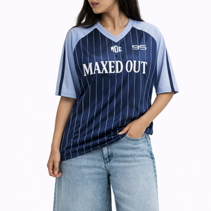 Maillot de football américain pour femme 2026, bleu marine à fines rayures, en maille, col en V, personnalisable avec logo, performance, pour équipe, OEM, marque privée, vente en gros - Product Image 6