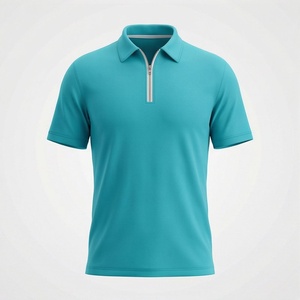 Polo à manches courtes pour homme, couleur turquoise, fermeture éclair, 100% polyester, tricoté, séchage rapide, uni, sportif, coupe classique - Product Image 1