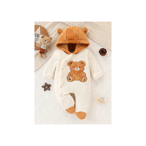<b>Cute</b> Bear Hooded Romper For Infants Winter Soft Faux Fur <b>Onesie</b> With Zipper Unisex Full Sleeve - Product Image 5