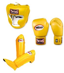 Ensemble de boxe pour jumeaux, vert, en PU, équipement de sparring, casque, gants, protège-tibias, équipement d'entraînement protecteur - Product Image 3