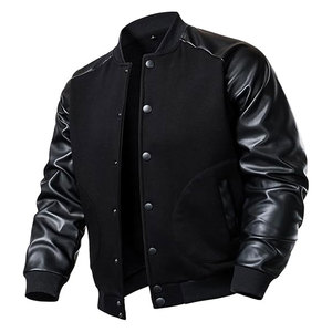 Men’s Varsity Baseball <b>Jacket</b> Cotton Blend Letterman <b>Jacket</b> with Faux <b>Leather</b> Sleeves Classic Bomber Coat Casual Athletic - Product Image 1