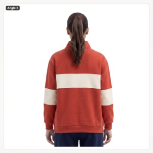 Sweat-shirt mi-zippé pour femme, color-block rouge, manches classiques, en coton tricoté et fibre de bambou, style décontracté pour l'automne, broderie chenille - Product Image 2