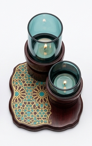 Ensemble de supports à bougies en verre bleu résistant à la chaleur, porte-bougie en métal, décoration de table pour la maison et les mariages, taille et forme personnalisées - Product Image 3