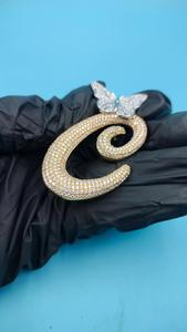 Colgante de Lujo con Letra C de Mariposa con Incrustaciones de Moissanita VVS en Plata de Ley 925, Cadena con Inicial Estilo Hip Hop, Joyería Unisex - Product Image 2