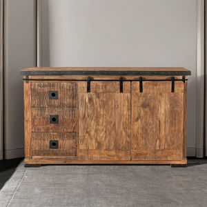 Buffet moderne en bois massif avec tiroirs de rangement et pieds en métal pour salles à manger/salons et bureaux à domicile - Product Image 4