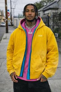 Sweat à capuche zippé triple couche vintage bleu tendance personnalisé OEM pour homme - Product Image 3