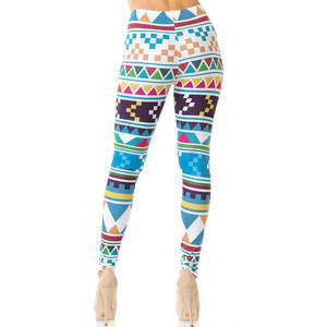 Leggings taille haute à imprimé géométrique, longueur intégrale, tricoté extensible, style décontracté pour femmes, toutes saisons - Product Image 1