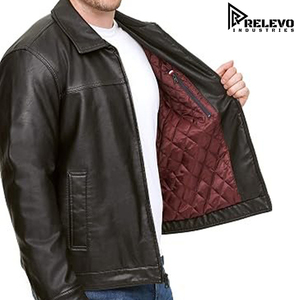 Veste en cuir véritable noire classique pour homme, col chemise zippé, vêtement d'extérieur décontracté, design intemporel du col chemise, toutes couleurs/designs - Product Image 4