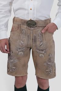 Men's Bavarian Embroidered Lederhosen Shorts <b>Animal</b> <b>Pattern</b> High Waist Button Fly Bermuda Length Vintage Washed Cotton Canvas - Product Image 2