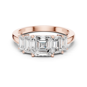 14k Solid Rose Gold Engagement Ring Comes With Asscher & Emerald Cut Prong Set Lab Grown Diamond GRA Certified Jewelry <b>For</b> <b>Her</b> - Product Image 1