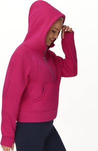 เสื้อสเวตเชิ้ตผ้าฟลีซมีฮู้ดสำหรับผู้หญิง สีพื้น แขนยาว ซิปด้านหน้า ระบายอากาศได้ดี ความยาวสั้น เหมาะสำหรับใส่ในฤดูใบไม้ร่วง - Product Image 4