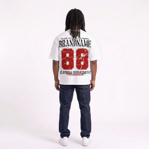 Brand Name Hip Hop Custom Heavyweight <b>White</b> 320 Gsm French Terry Drop Shoulder Dtg Graphic Boxy Fit <b>Tshirt</b> Raw Hem Cut <b>Tshirt</b> - Product Image 5