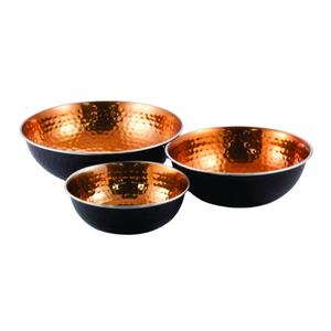 Bol de mélange martelé à l'intérieur du bol de rangement en cuivre saladier en gros en acier inoxydable plaqué cuivre rond noir - Product Image 1