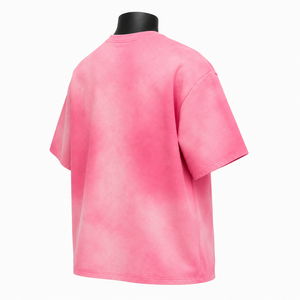 เสื้อยืดคอกลมแขนสั้นผู้ชายสีชมพู ลายมัดย้อม ทรงโอเวอร์ไซส์ ผ้าฝ้ายถัก 100% สีพื้น ย้อมสีเรียบ รุ่น 2027 - Product Image 5