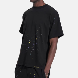 เสื้อยืดคอตตอนสีดำพิมพ์ลายโลโก้ตามสั่งขายส่ง เสื้อยืดดีไซน์เนอร์ทรงโอเวอร์ไซส์สำหรับผู้ชาย เสื้อยืดคอตตอน 100% - Product Image 2