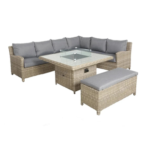 Conjunto de Sofá Esquinero de Ratán Premium para Exteriores con Mesa de Chimenea de Gas y Otomana para Jardín, Patio y Resort de Hotel de Lujo - Product Image 2